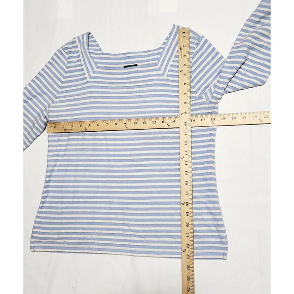 Talbots Petites Striped Long Sleeve Top Blue White Square Neck Size MP - Picture 5 of 6